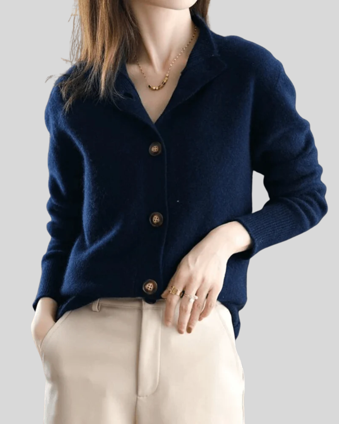 Claire | Retro-Style Cashmere Cardigan Navy Blue
