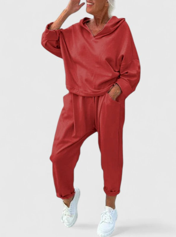 Fenna | Comfortable Hooded Sweatshirt Set Red