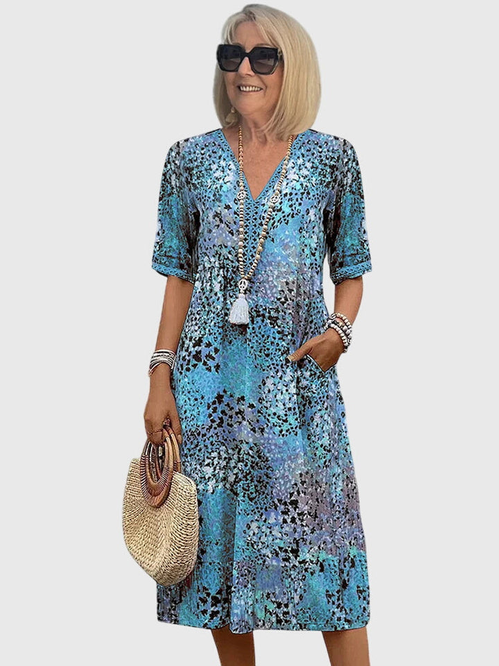 Monica | Elegant Floral Midi Dress Ocean Blue (Almost sold out)