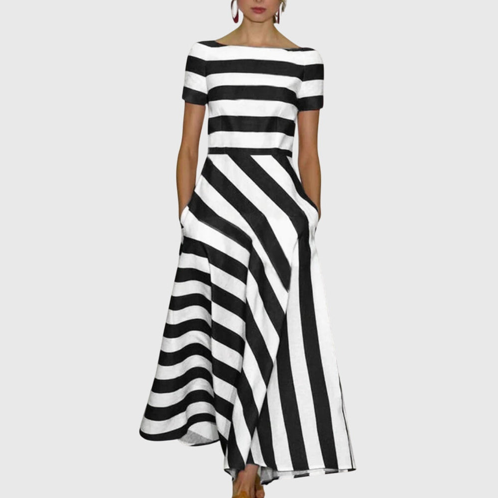 Nora | Striped Dress Black