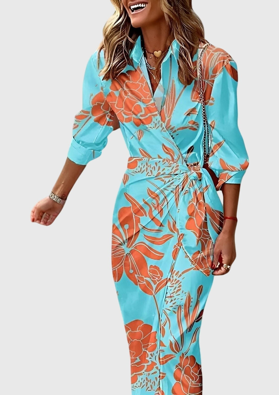 Fee | Elegant Wrap Dress with Print Turquoise