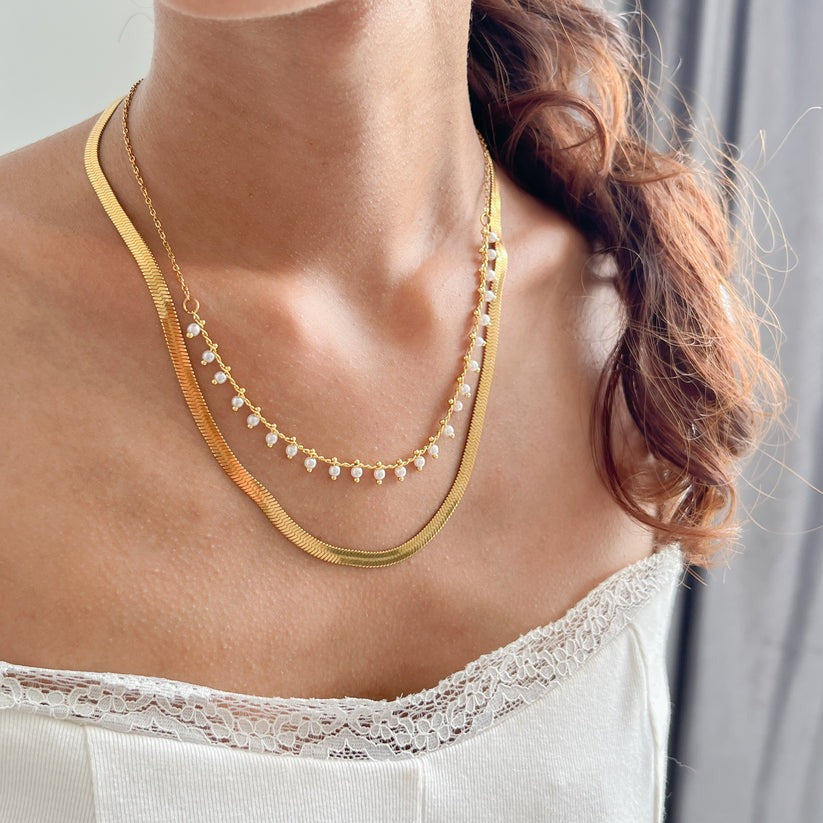 Melinda | Luxe Snake Choker & Pearl Jewelry Set 18K Gold