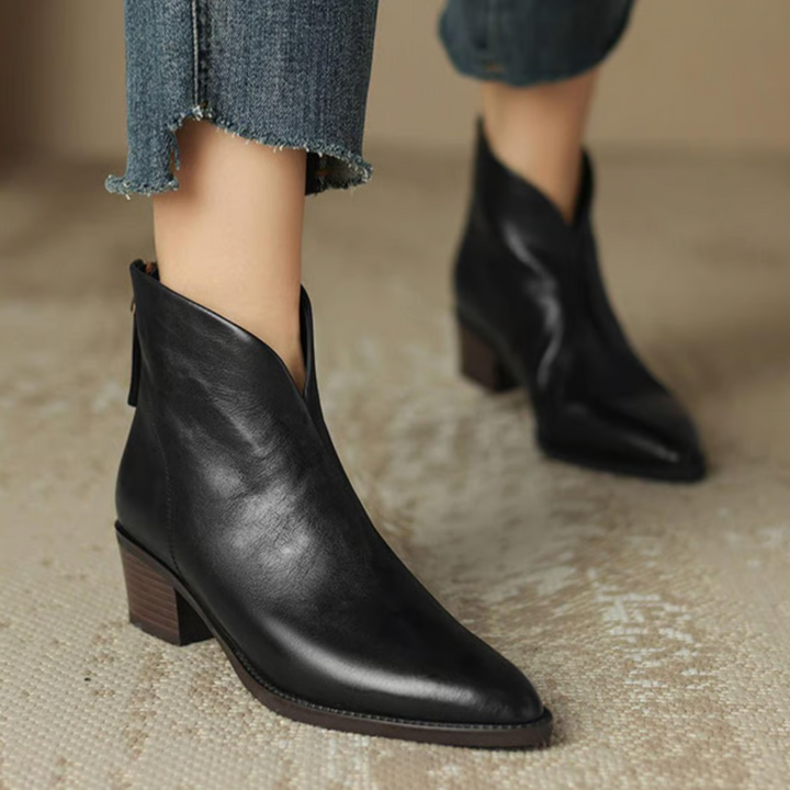 Camille | Luxury Ankle Boots with Low Heel Black