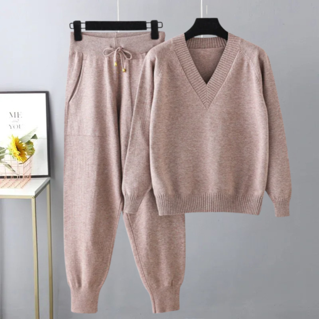 Caroline | Two-Piece Set with Long Sleeves Pink One size