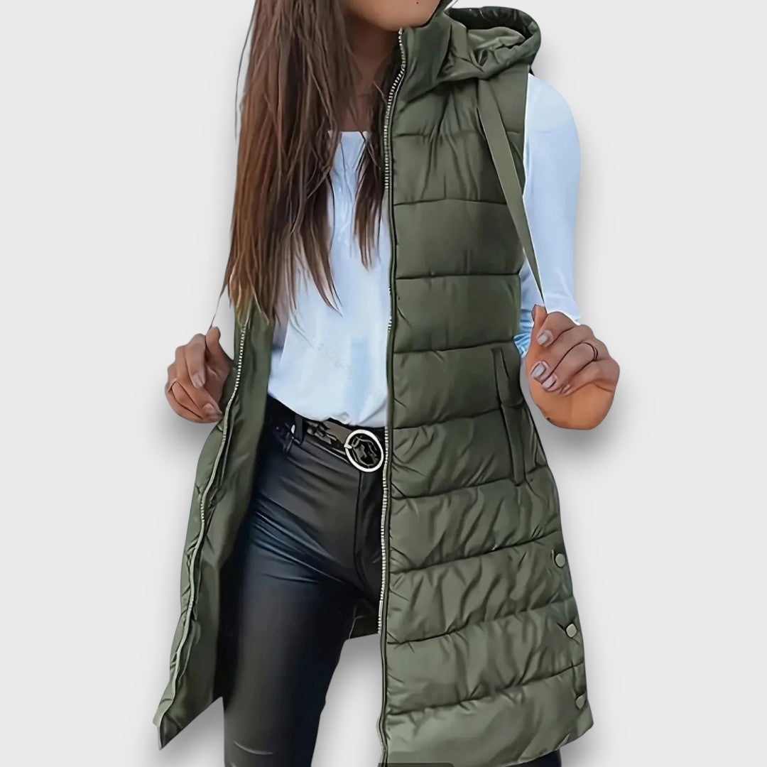 Kaira | Casual Sleeveless Hooded Puffer Vest Army Green