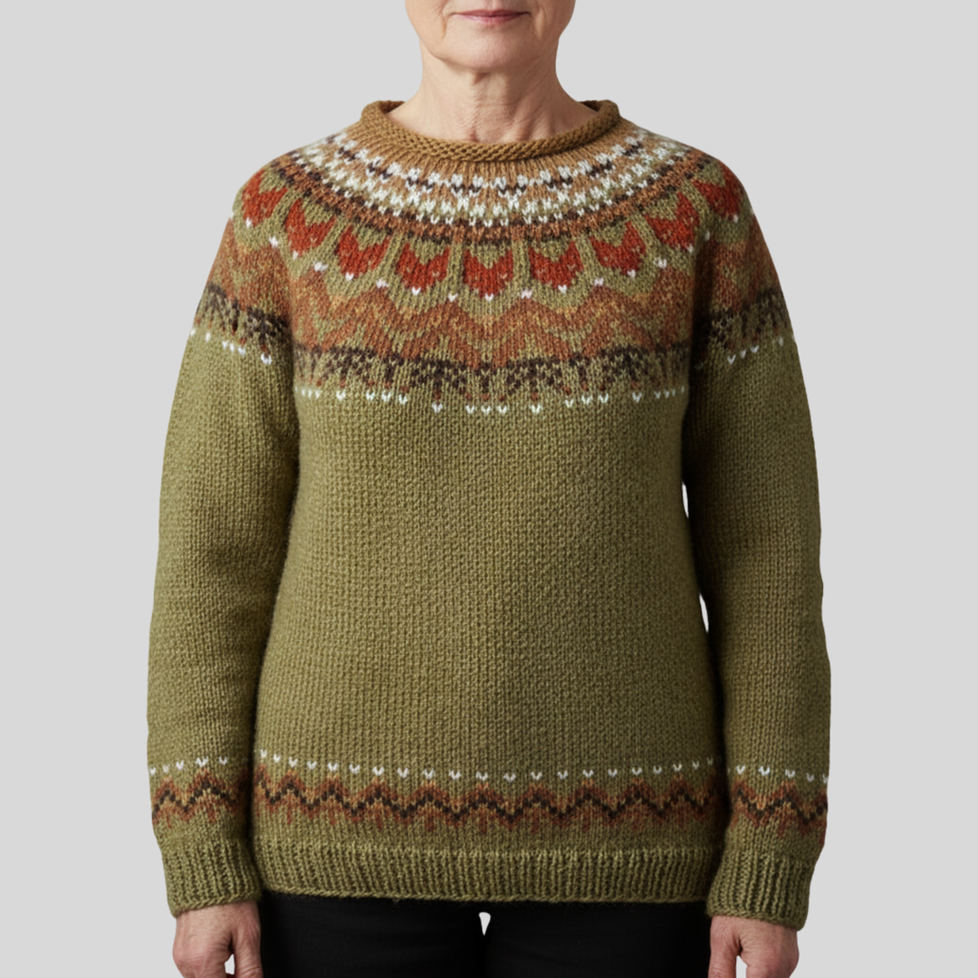 Lana | Elegant Vintage Crew Neck Khaki