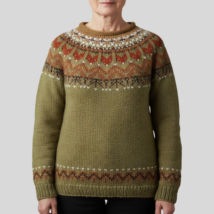 Lana | Elegant Vintage Crew Neck Khaki