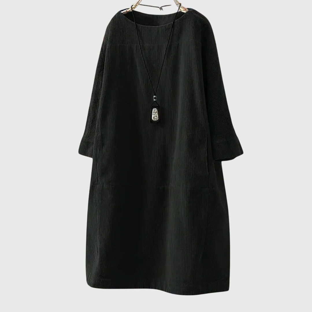 Marguerite | Relaxed Corduroy Midi Dress Black