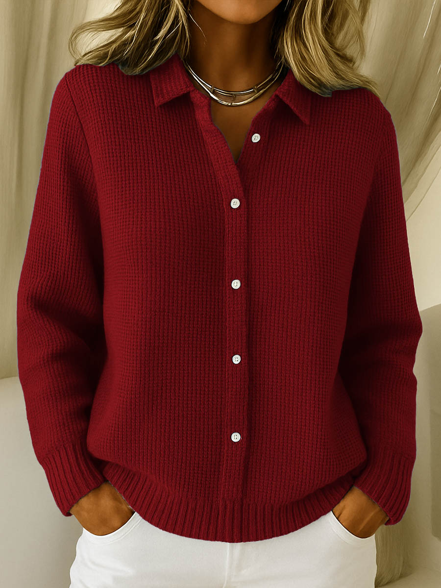 Elaine | Classic Knit Button Cardigan Red