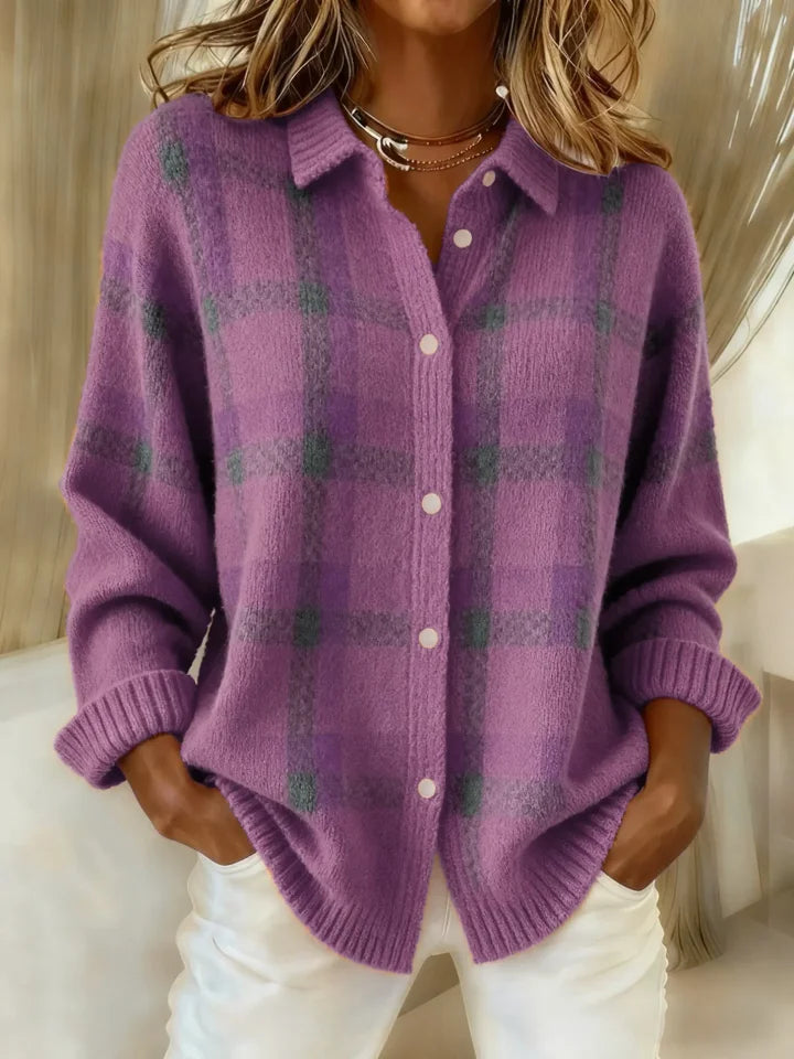 Claire | Cozy Button-Up Sweater Purple