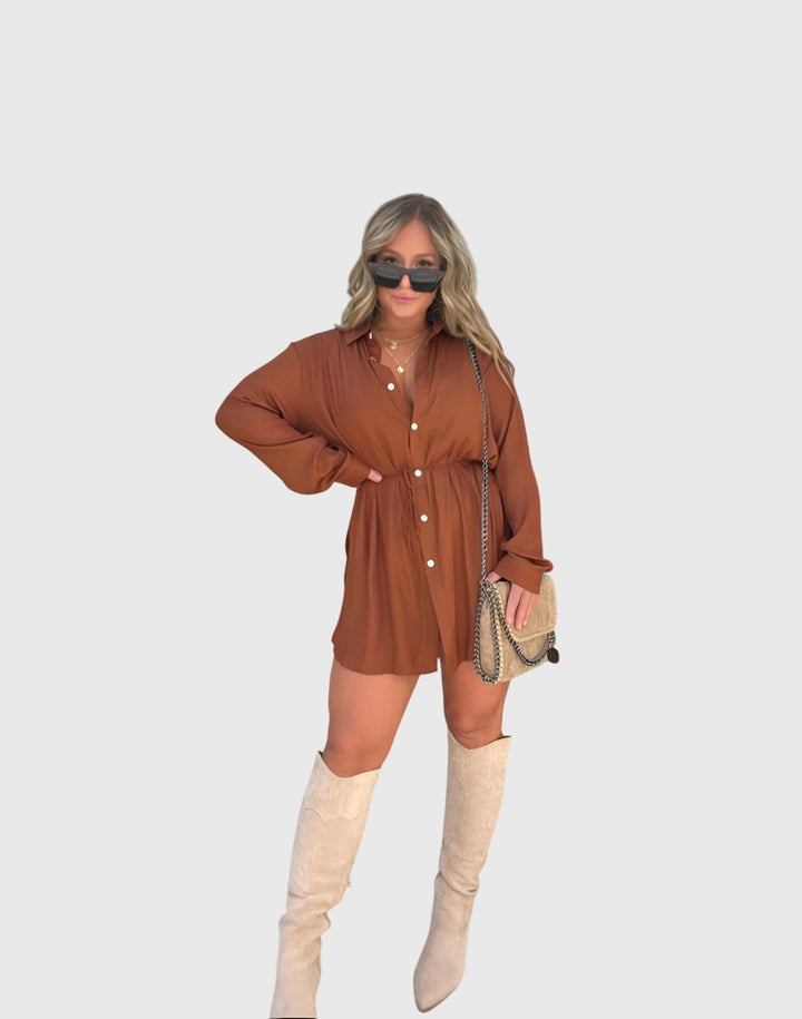 Faye | Elegant Romper Dress Copper