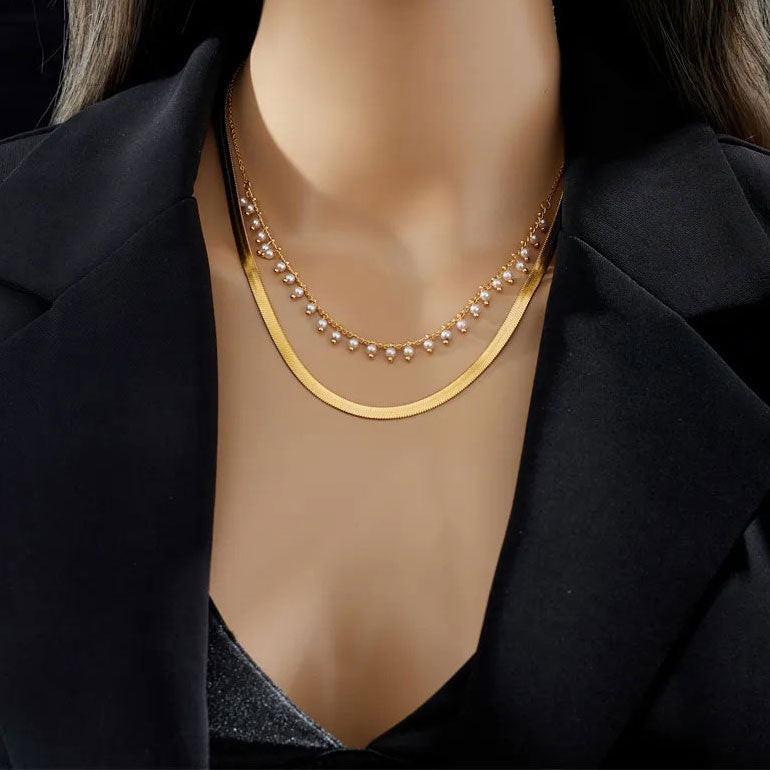Melinda | Luxe Snake Choker & Pearl Jewelry Set 18K Gold