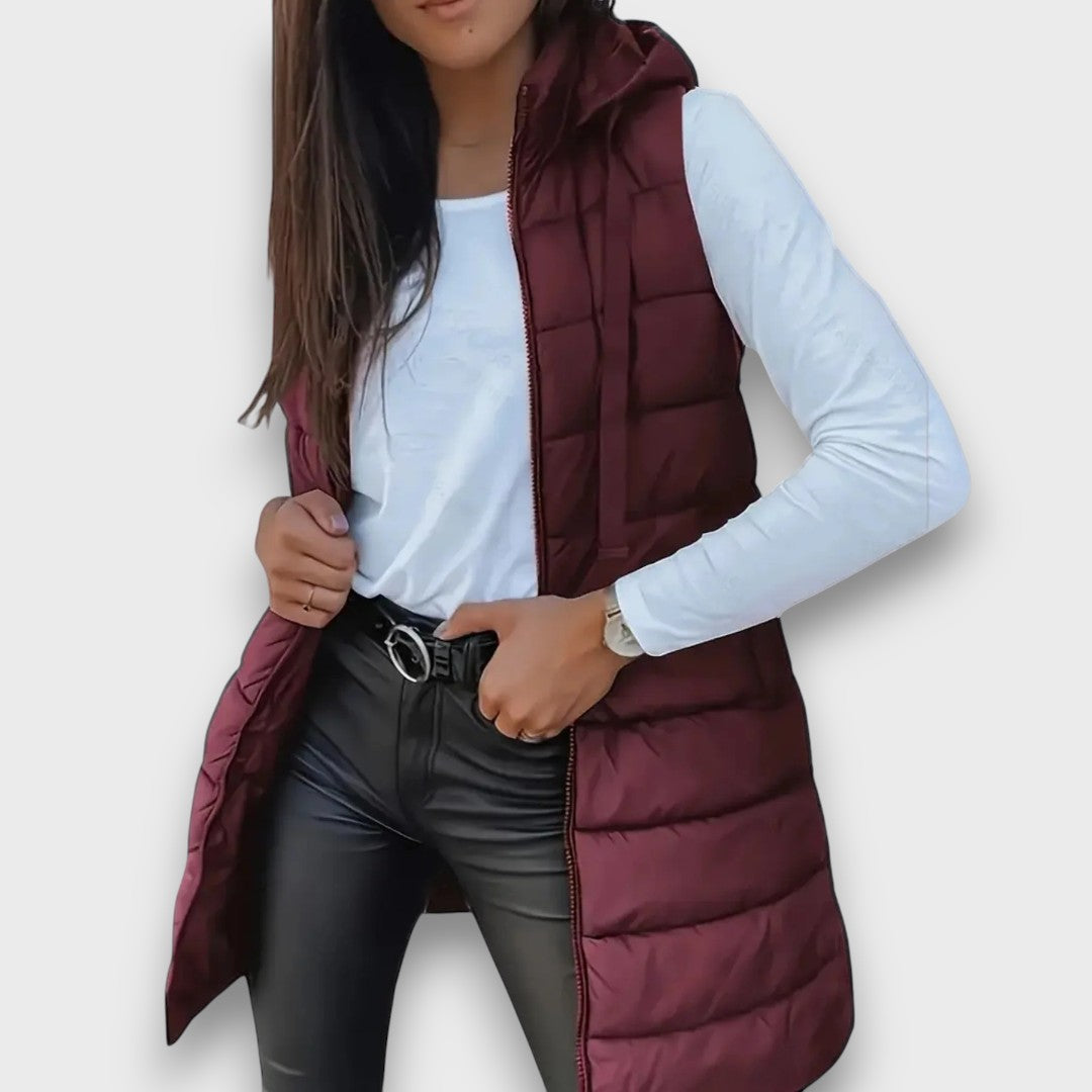 Kaira | Casual Sleeveless Hooded Puffer Vest Wine Red