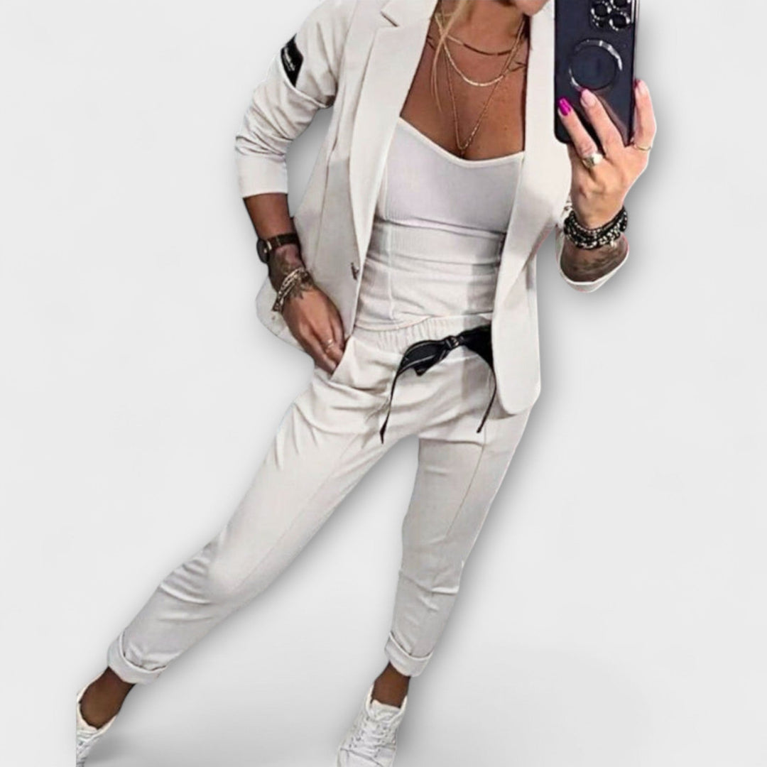 Candace | Elegant Set of Top, Jacket, and Pants White