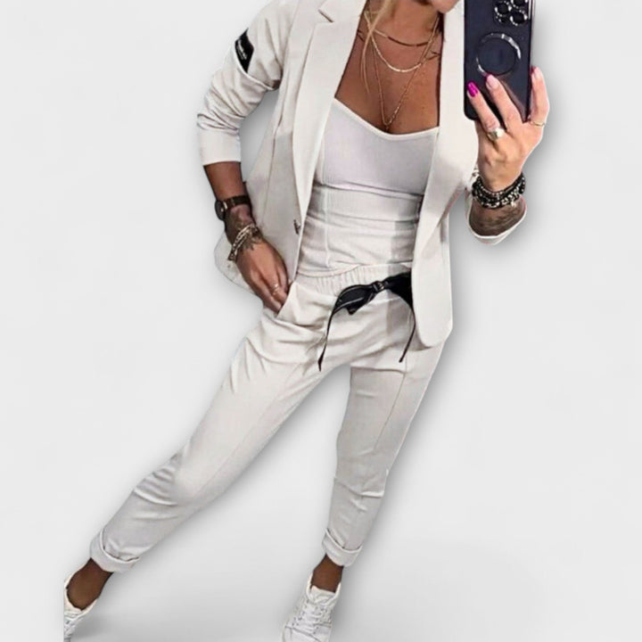 Candace | Elegant Set of Top, Jacket, and Pants White
