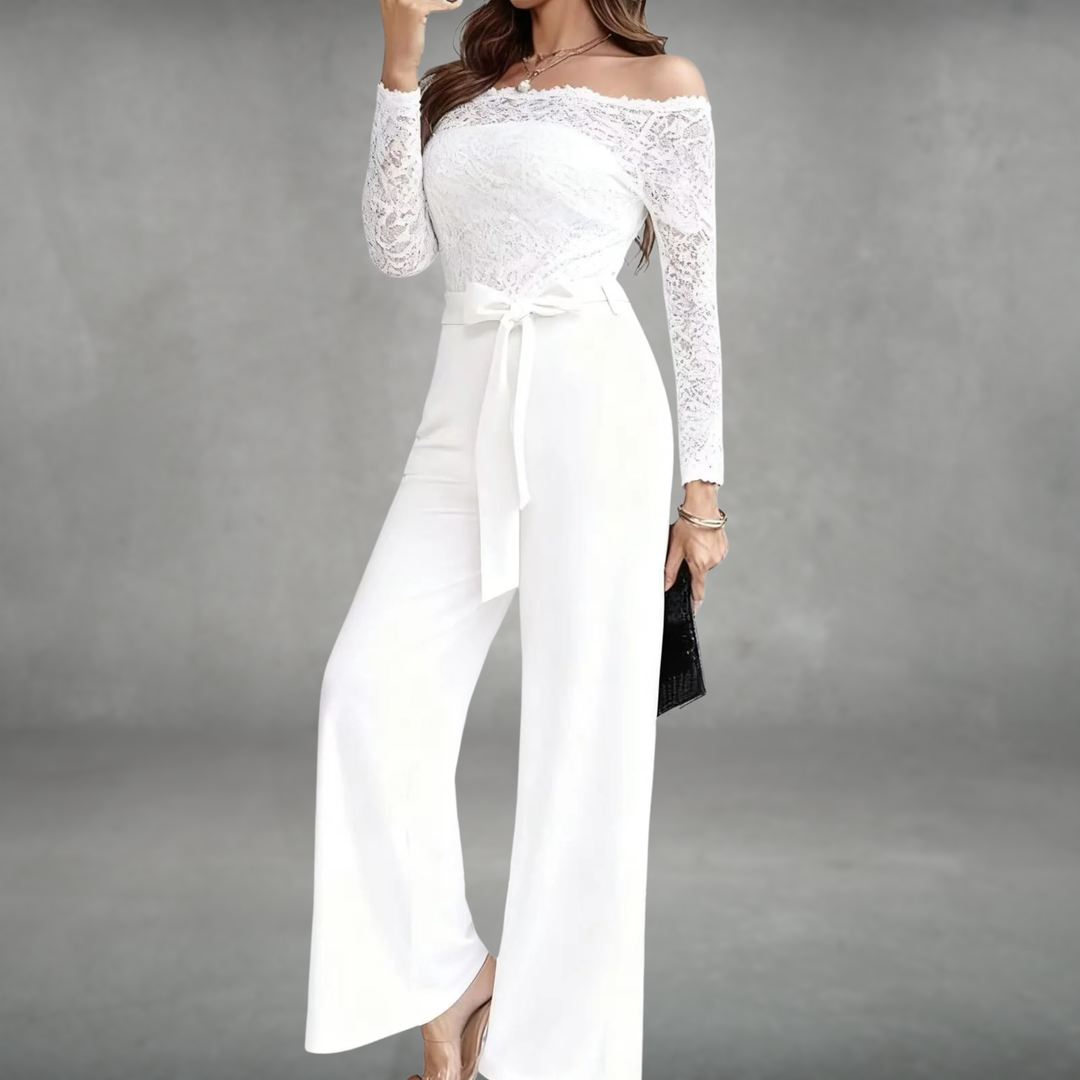 Evelyn | Long Sleeve Jumpsuit With Lace White