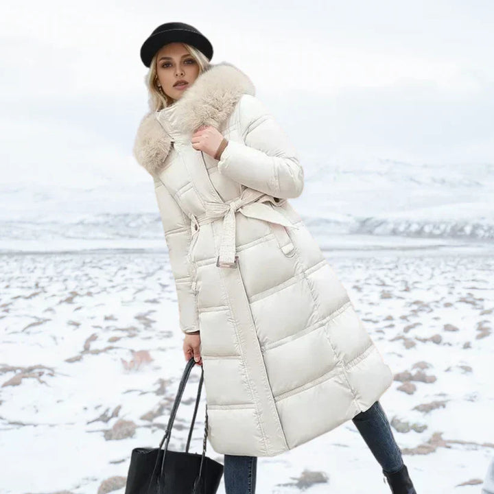 Signy | Winter Parka with Fur Hood White and Beige
