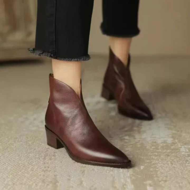 Camille | Luxury Ankle Boots with Low Heel Brown