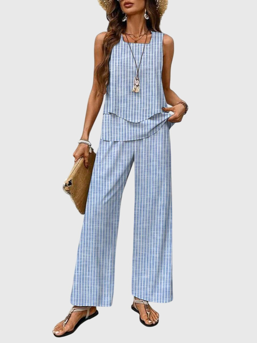 Jana | Elegant 2-Piece Summer Set Blue Stripes
