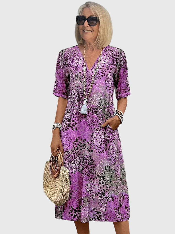 Monica | Elegant Floral Midi Dress Lavender Purple