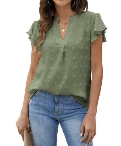 Kari | Chic Patchwork Blouse with Ruffles Military Green