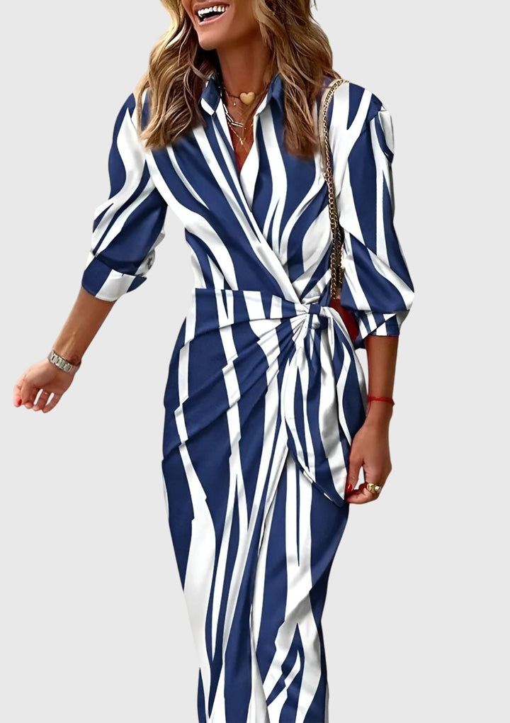 Fee | Elegant Wrap Dress with Print Blue