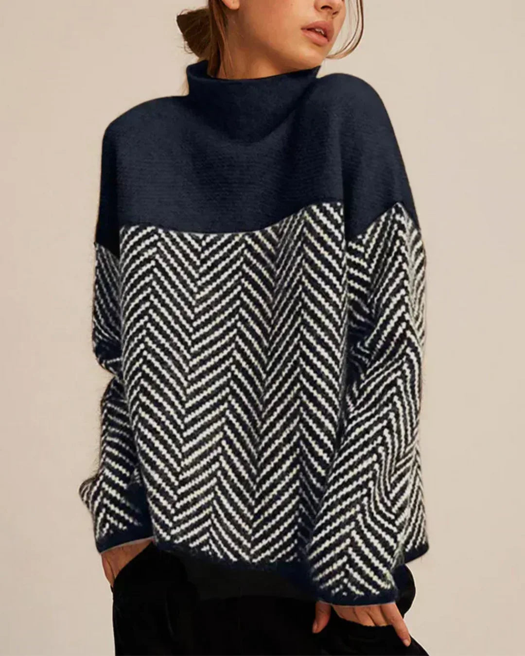 Norah | Cotton Turtleneck Sweater Navy Blue