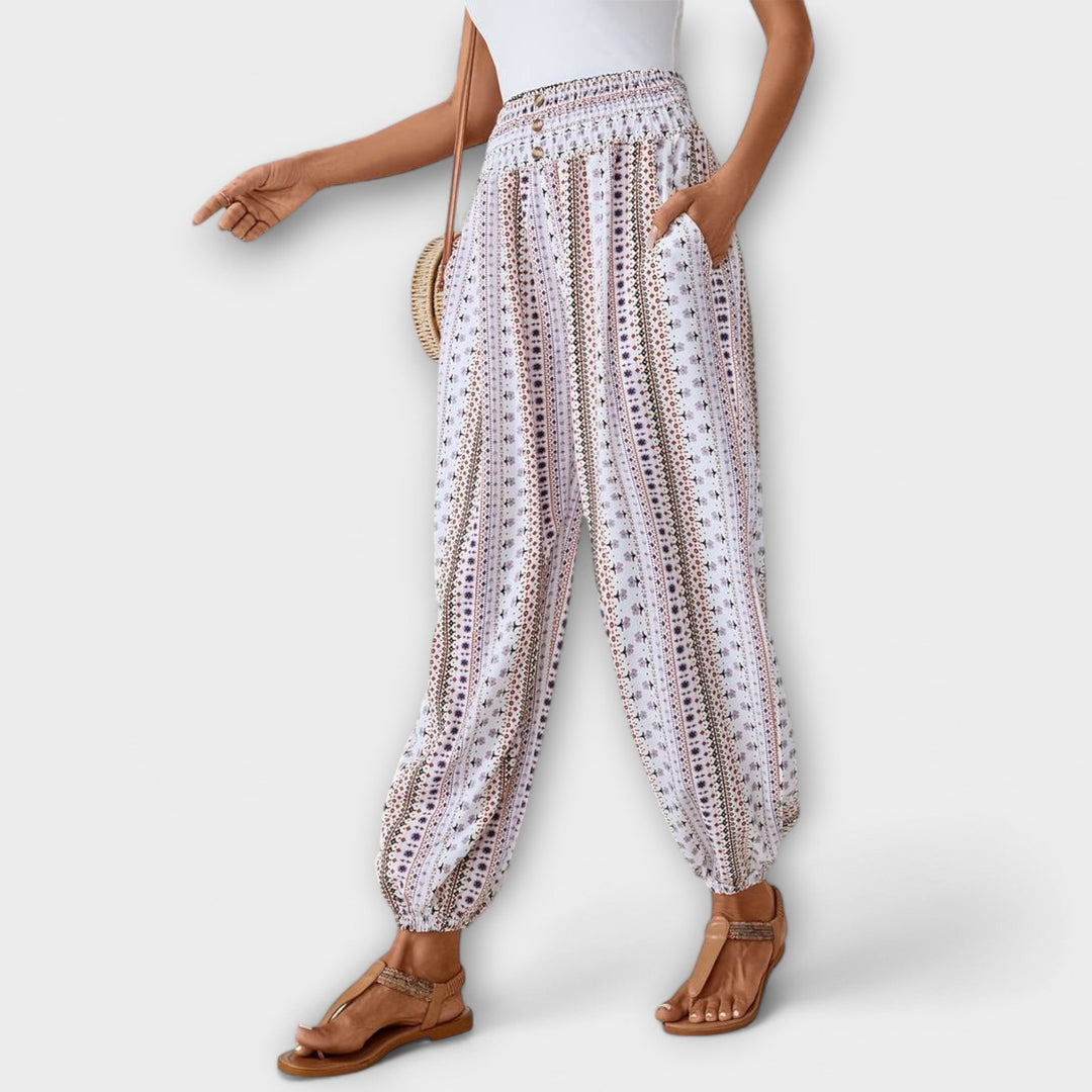 Emily | Ethnic Graphic Pants White