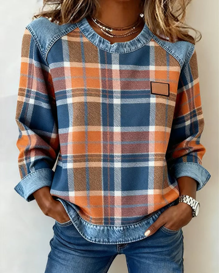 Ivy-Jane | Sweatshirt with Checkered Patchwork Orange