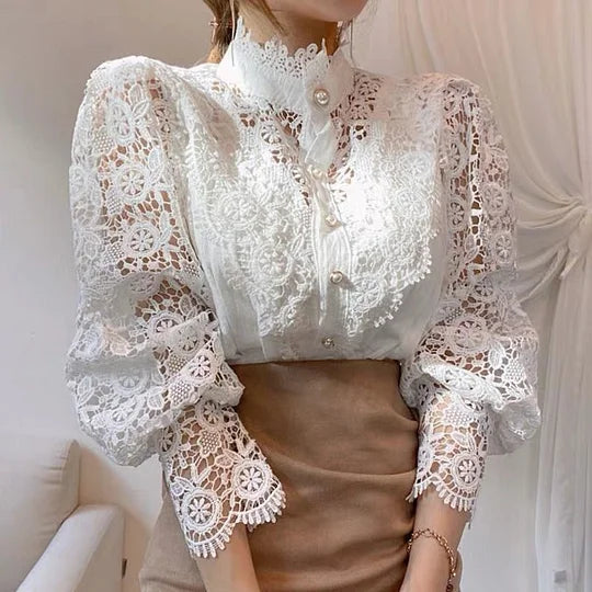 Tove | Long-sleeve shirt with lace and detailing White