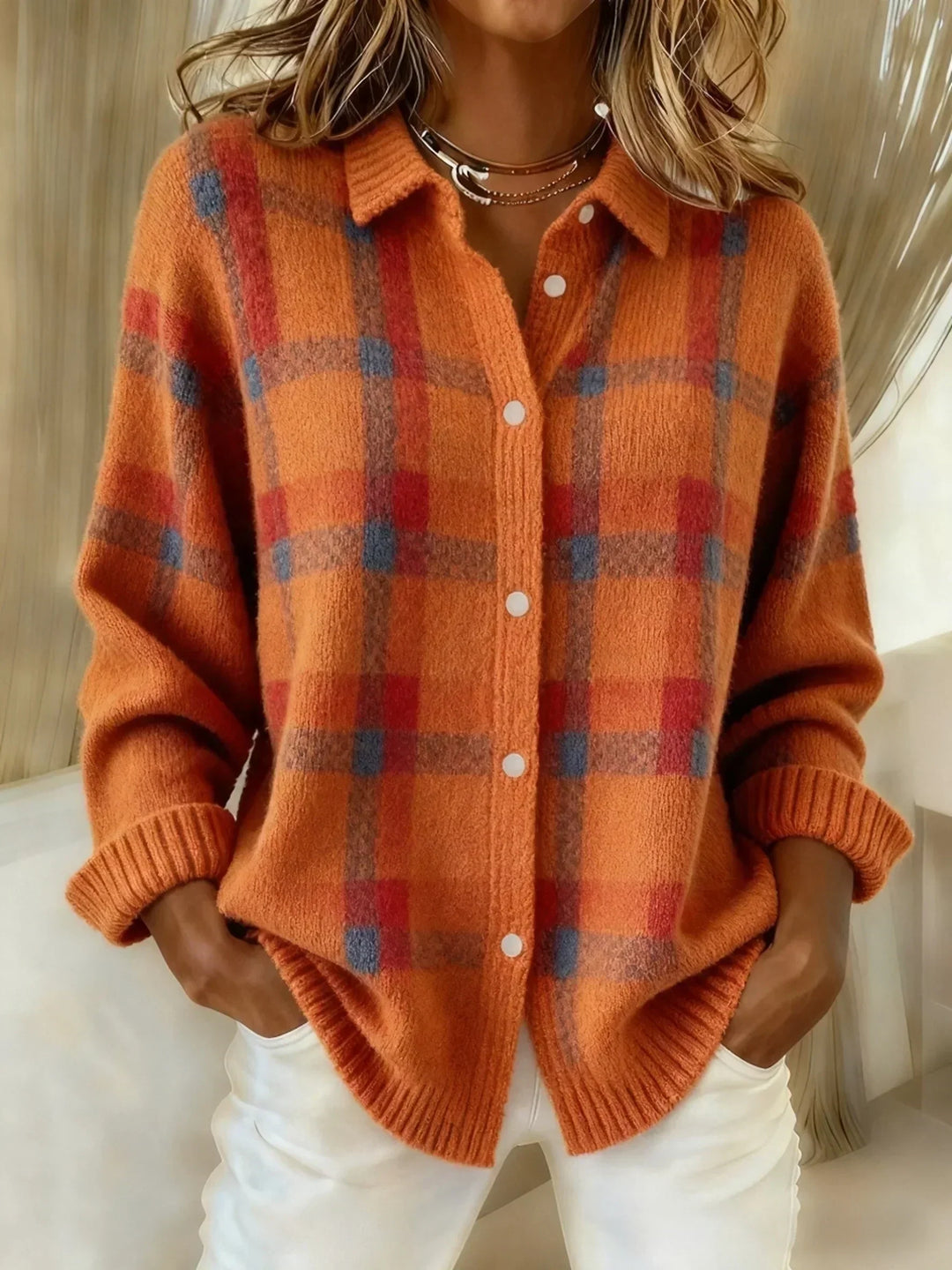 Claire | Cozy Button-Up Sweater Orange