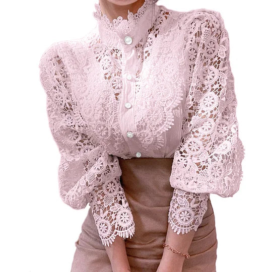 Tove | Long-sleeve shirt with lace and detailing Pink