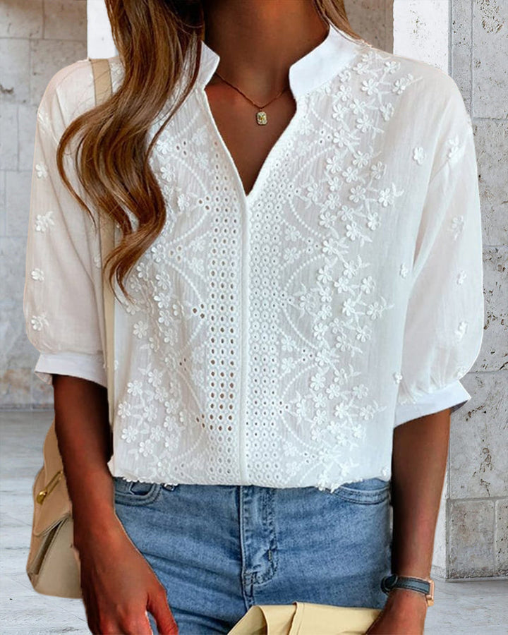 Unni | Elegant White Blouse with Puff Sleeves
