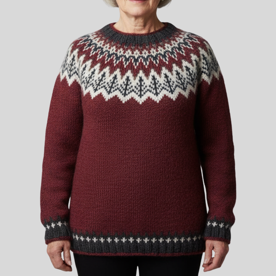 Lana | Elegant Vintage Crew Neck Bordeuax