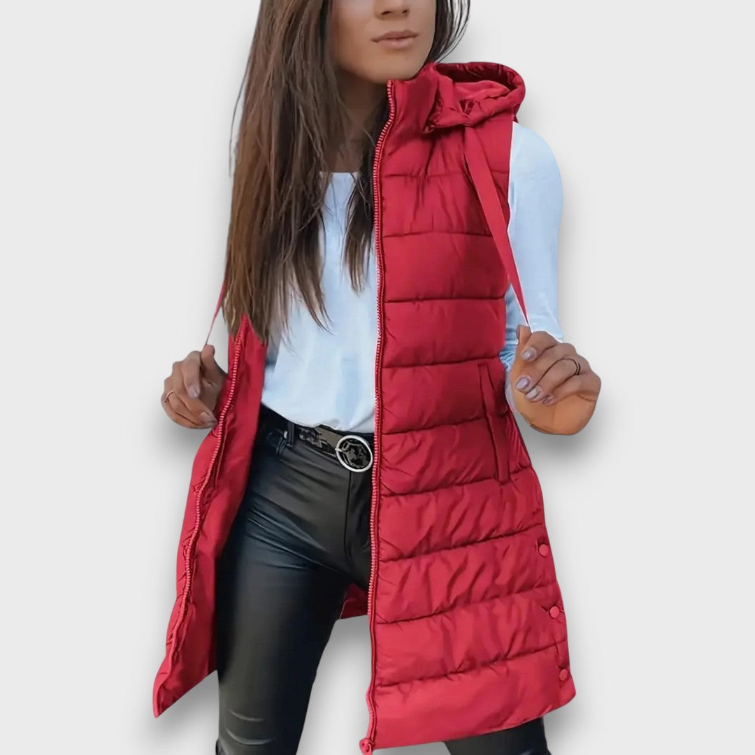 Kaira | Casual Sleeveless Hooded Puffer Vest Bright Red