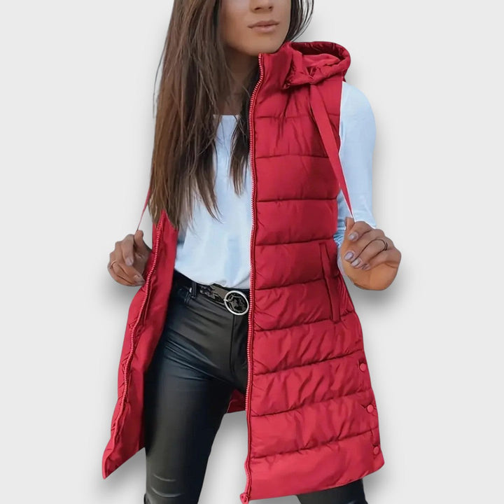 Kaira | Casual Sleeveless Hooded Puffer Vest Bright Red