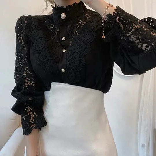 Tove | Long-sleeve shirt with lace and detailing Black