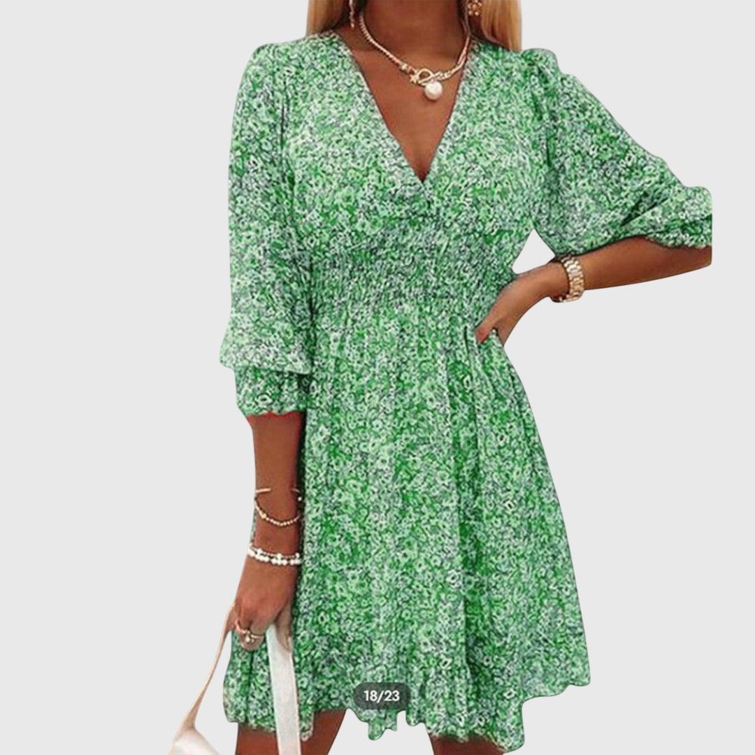 Lucia | Floral Puff Sleeve Dress Green