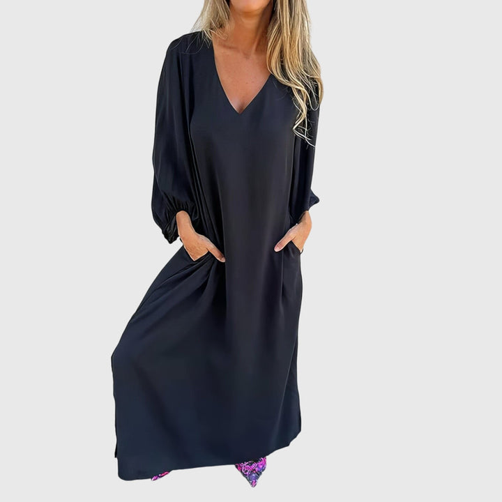 Vanessa | Long Boho Dress with Pockets Black
