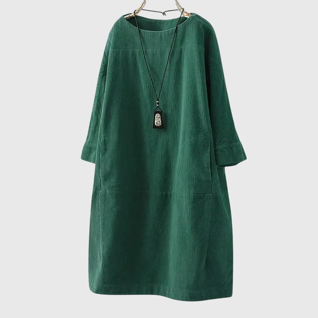Marguerite | Relaxed Corduroy Midi Dress Green