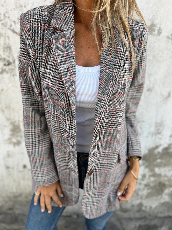 Svala | Elegant Checked Blazer for Winter Brown