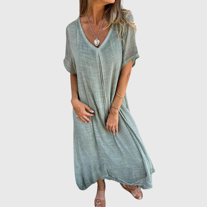 Nelle | Elegant Lightweight V-Neck Dress Green