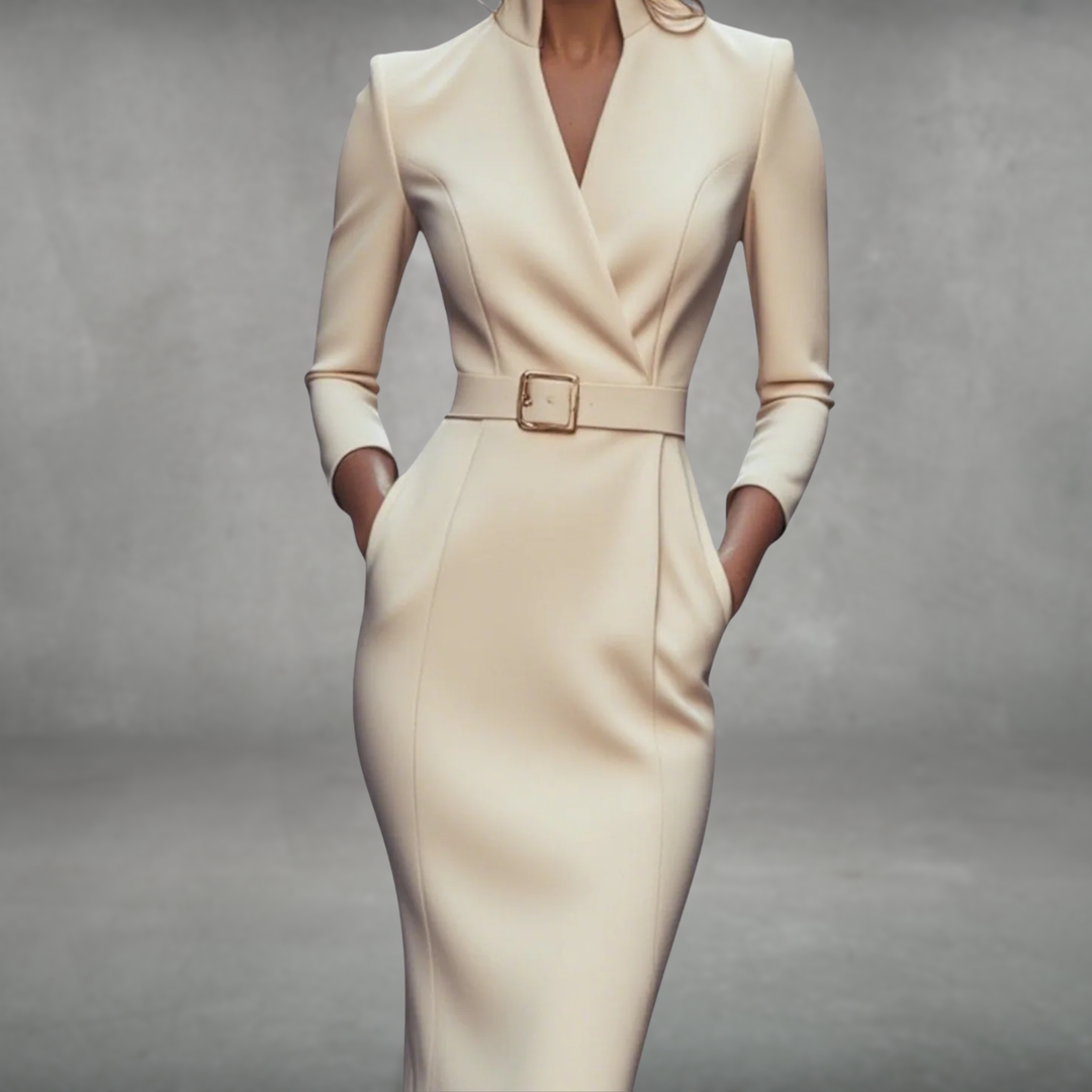 Jane | Elegant Belted Dress Beige