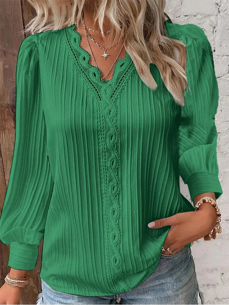 Cathrine | Blouse with Long Sleeves and V-Neck Green