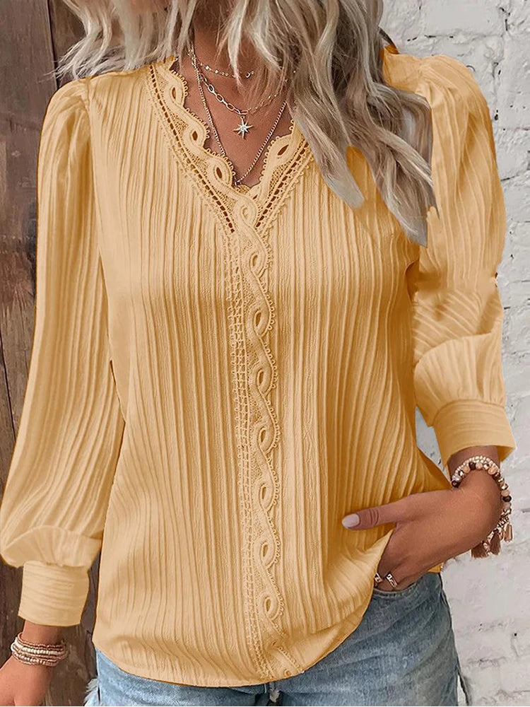 Cathrine | Blouse with Long Sleeves and V-Neck Yellow