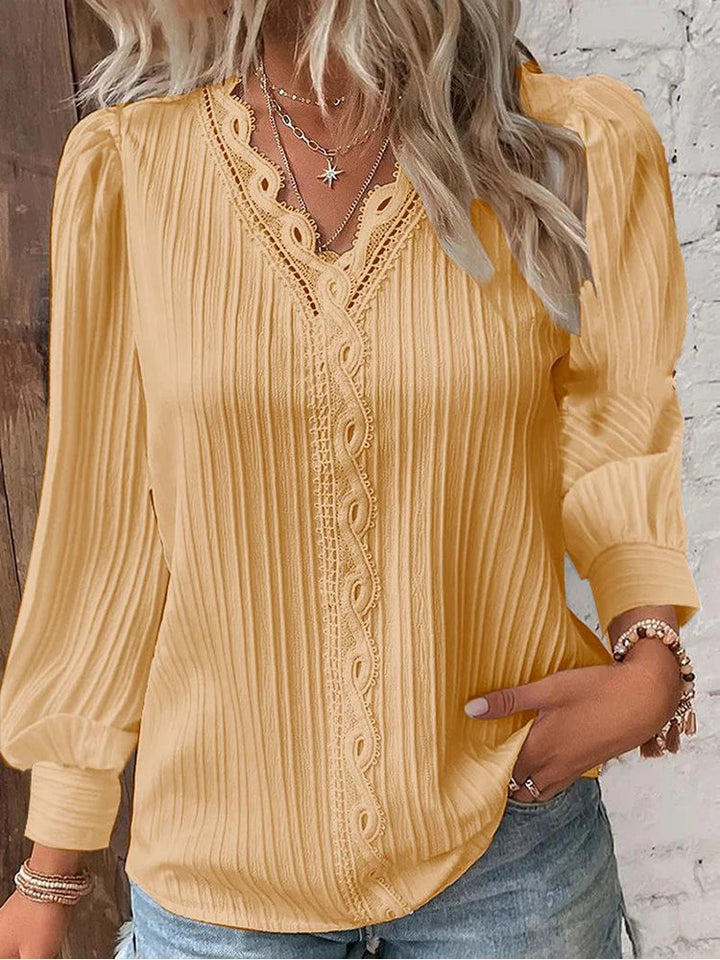 Cathrine | Blouse with Long Sleeves and V-Neck Yellow