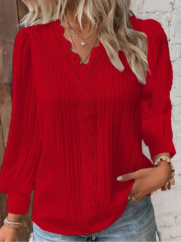 Cathrine | Blouse with Long Sleeves and V-Neck Red