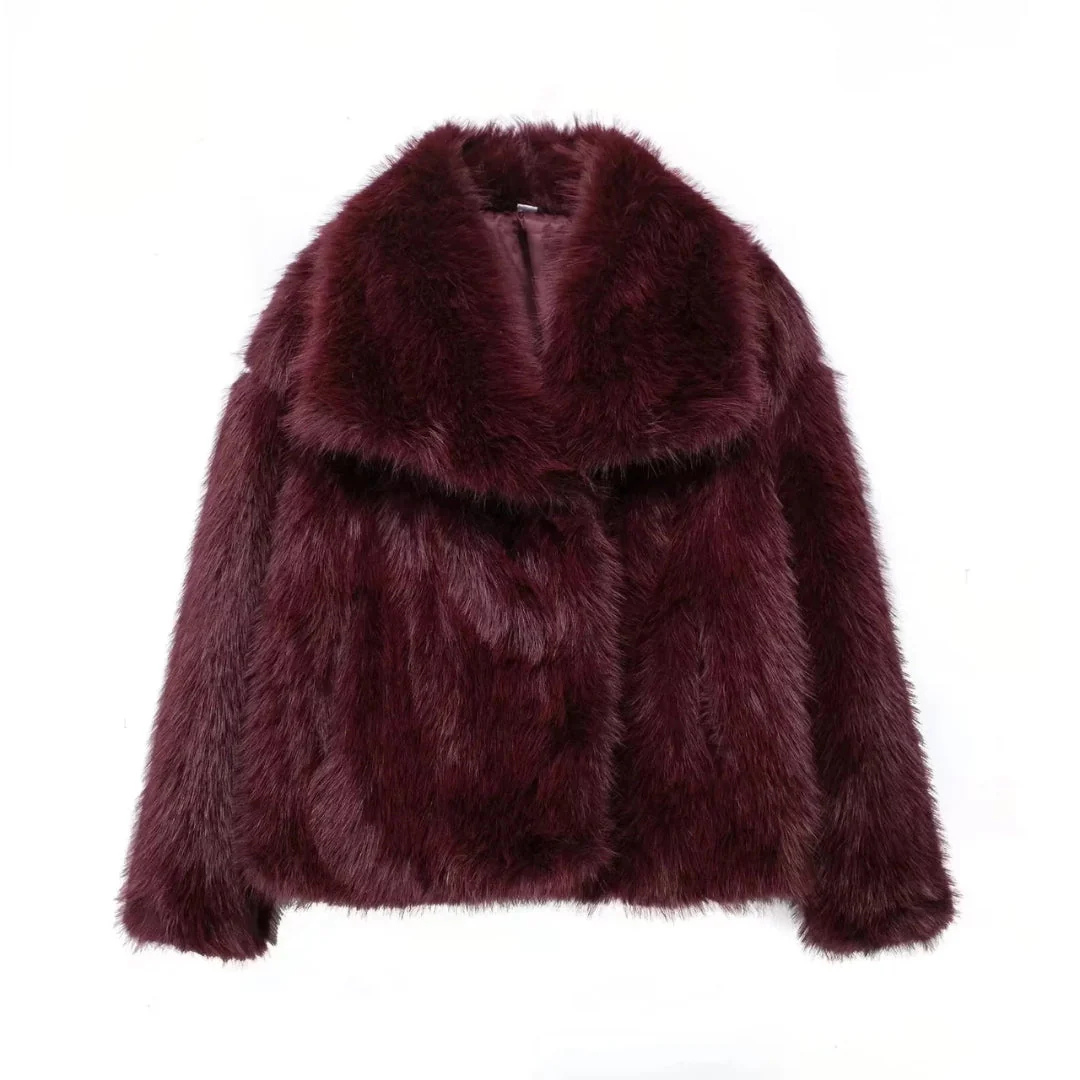 Vibeke | Fur Effect Coat Burgundy