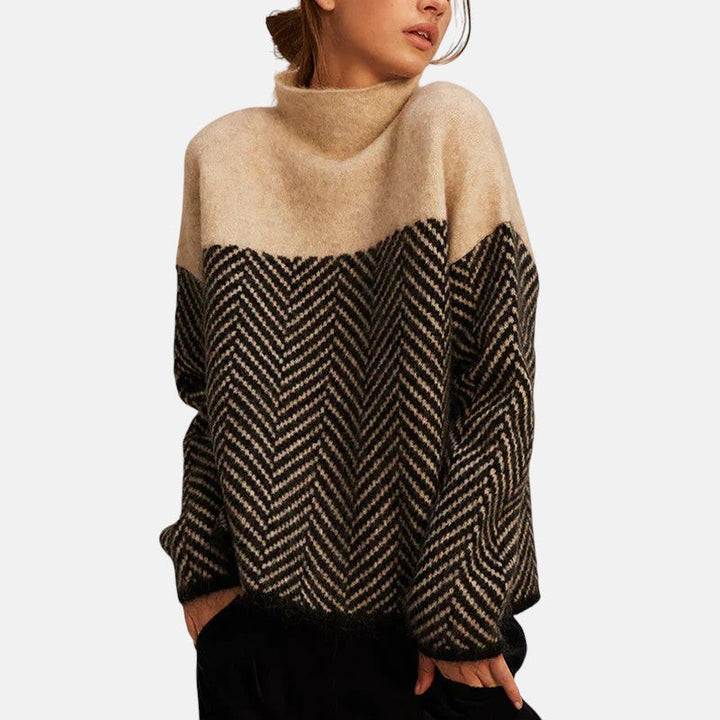 Eva | Herringbone Knit Sweater Beige