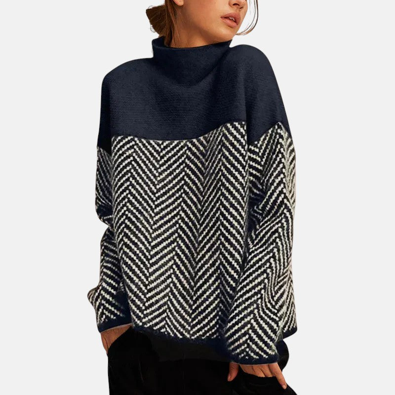 Eva | Herringbone Knit Sweater Navy Blue